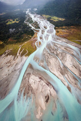 Fototapeta premium Stunning aerial view of braided river in Patagonia, Chile, 2024
