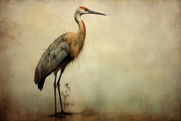 Fototapeta premium Crane bird painting drawing animal.
