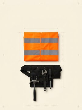 Bright high visibility safety vest with organized tool belt for construction worker safety gear