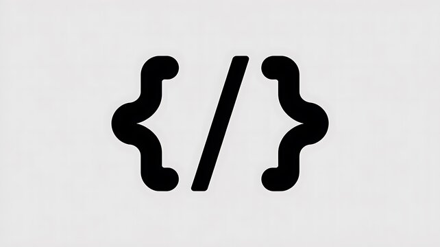 Black code curly bracket icon on grey