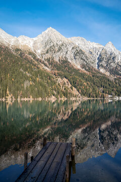 Lago di Antholz stunning alpine lake landscape in Italy 2024