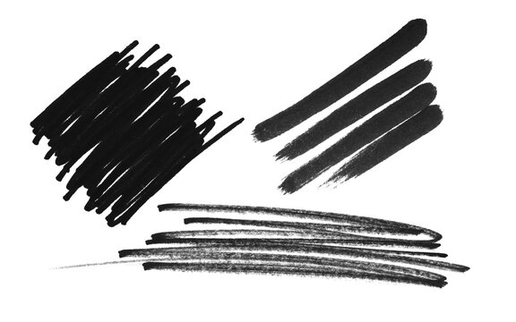 Hand drawn black marker strokes and scribbles isolated on transparent background cutout PNG