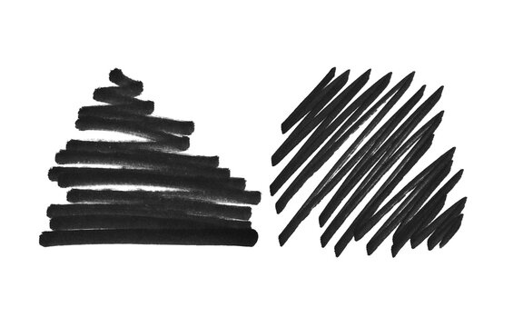 Black marker scribble textures and hand drawn felt pen stroke elements isolated on a transparent background