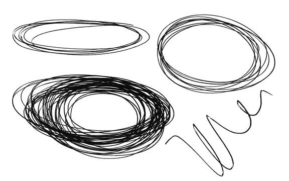 Hand drawn ink scribbles and circle loops isolated on transparent background cutout PNG file