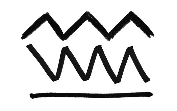 Black marker zig zag lines doodle set, hand drawn chevron pattern isolated on transparent background PNG cutout.