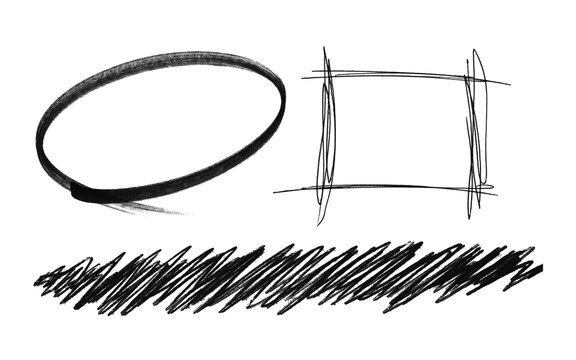 Hand Drawn Black Marker Oval Circle Frame Scribble Line Set Isolated on Transparent Background PNG