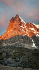 Naklejka premium Stunning sunset lighting on mountain peak in Cordillera Blanca Peru 2025