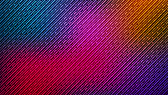 Dynamic diagonal striped pattern with vibrant multi color gradient ranging from blue and purple to magenta pink and orange for modern technology backdrops and creative digital art