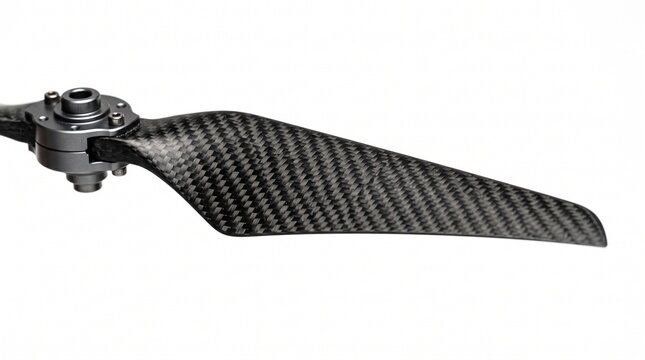 Close-up profile of high-tech drone propeller blade in motion for aerial photography and surveillance