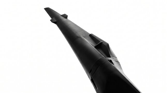Low angle dynamic view of modern fighter jet soaring against clear sky backdrop