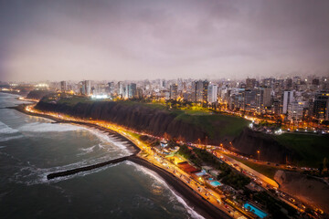 Fototapeta premium Miraflores coastal cityscape and cliffs in Lima Peru 2025