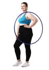 Overweight woman with hula hoop on white background © New Africa