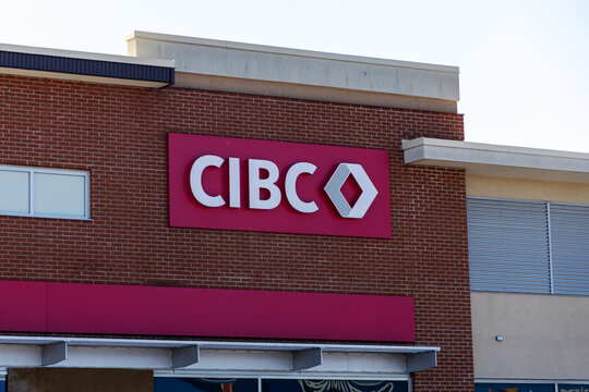 Ottawa, Canada - July 30, 2026: CIBC bank logo signon building wall