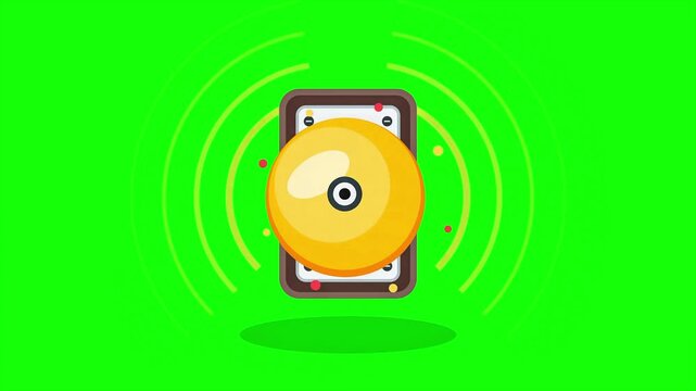 Ringing School Alarm Bell Animation on Green Screen Background