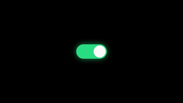 UI toggle switch animation, neon glow on off black background