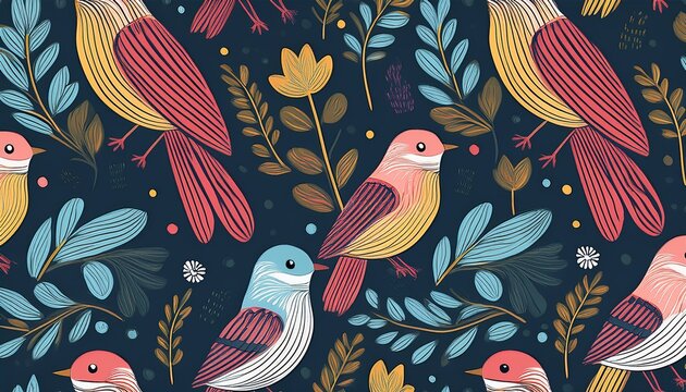 seamless abstract pattern with birds in a naive style