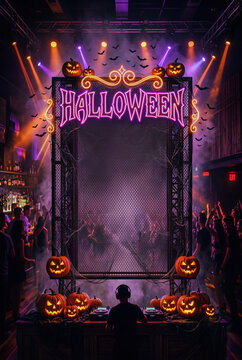 Halloween neon text with party dj theme style