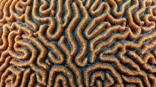 Coral reef brain coral pattern macro - abstract labyrinthine grooves.