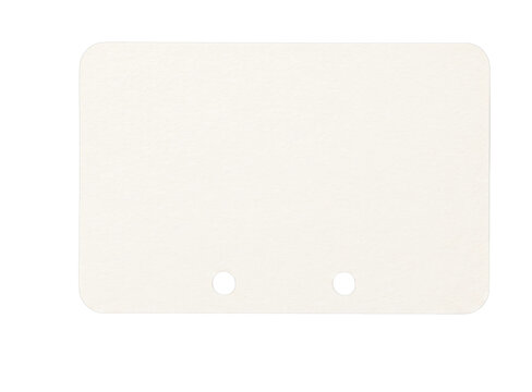 Blank Rolodex card with rounded corners and two punched holes on a white background