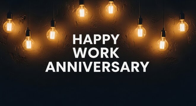Happy work anniversary celebration with hanging lights