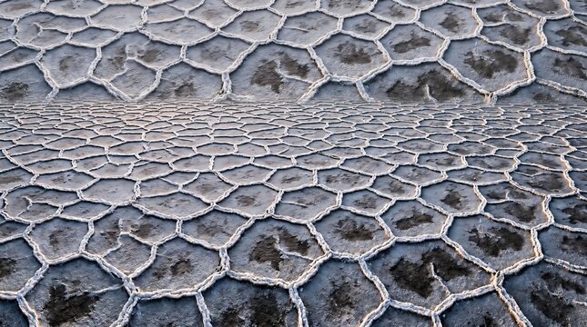 Aerial salt flat abstract - white polygon patterns on Utah Bonneville, High-Resolution Travel and Nature Stock Photo.