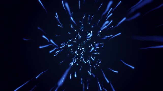 Abstract blue light particles flying through cosmic space background