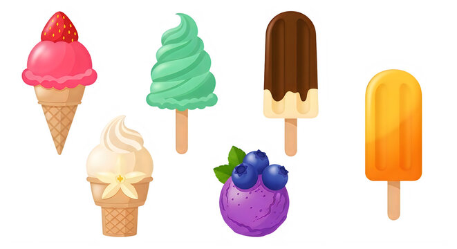 Colorful ice cream pops on sticks illustration isolated on transparent background
