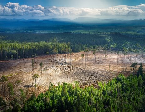 this striking aerial view reveals the devastating impact of deforestation