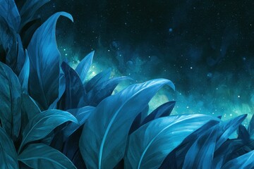 Obraz premium Abstract blue foliage on a galaxy-inspired background