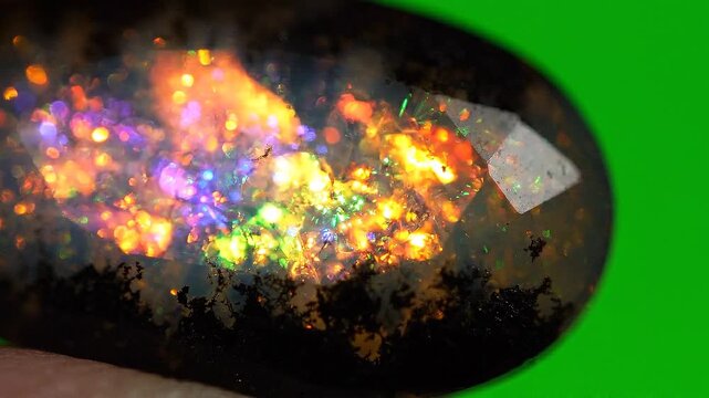 Macro Shot Of Natural Black Opal Gemstone With Rainbow Flashes