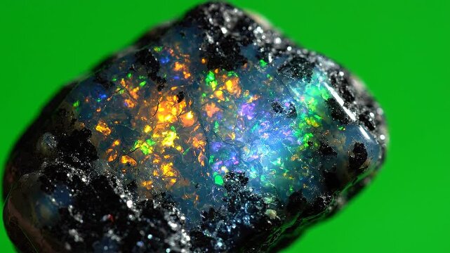 Macro Shot of Rare Black Opal Specimen with Iridescent Fire