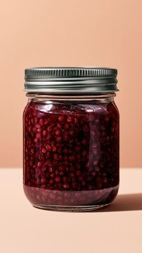 Glass Jar Mockup with Preserved Red Berries and Blank Packaging Space
