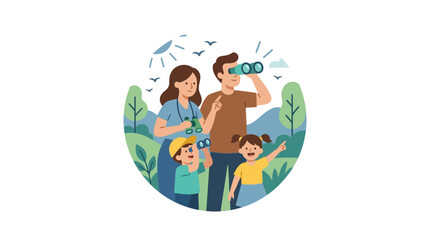 Obraz premium Family Exploring Nature with Binoculars
