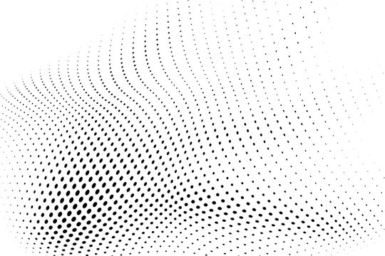 Black halftone wave background with curved dotted lines and smooth fading digital texture