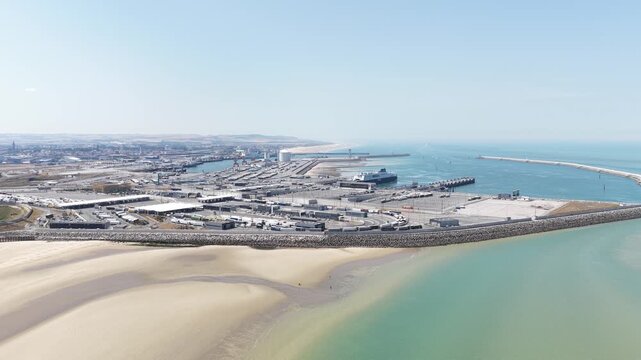 Aerial view of the expansive port of calais in france