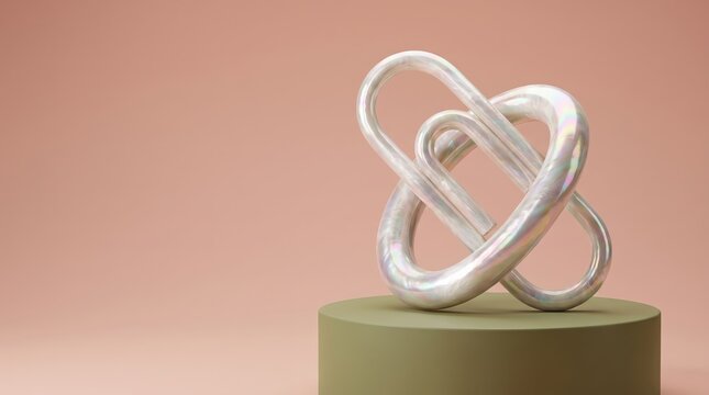 Iridescent Pearlescent Spiral Paperclip Sculpture Displayed on Modern Pedestal