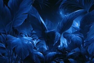 Obraz premium Azure tropical foliage against a cosmic gradient â€” digital art background scene