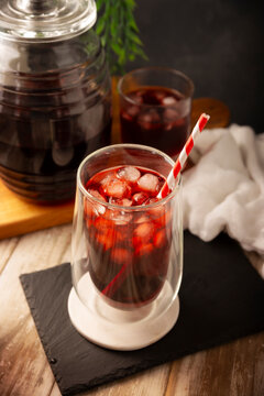 Hibiscus cooler. In Mexico, known as Agua de Jamaica, an infusion made from the hibiscus flower (Hibiscus sabdariffa), which is said to have multiple health benefits. It can be enjoyed hot or cold.
