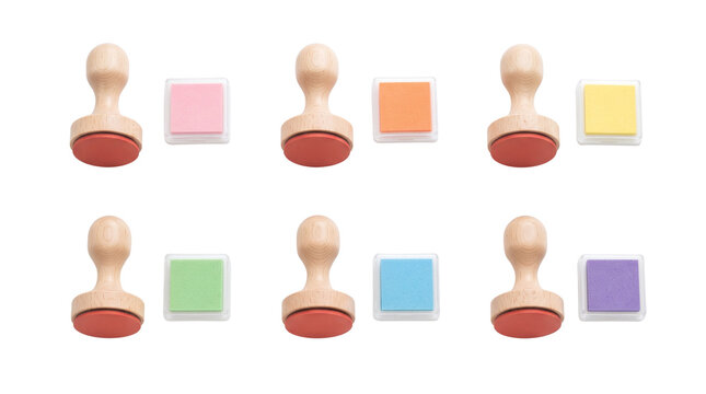 Teacher reward stamp collection for classroom activities, student encouragement, preschool education and school supplies. Isolated on White background.
