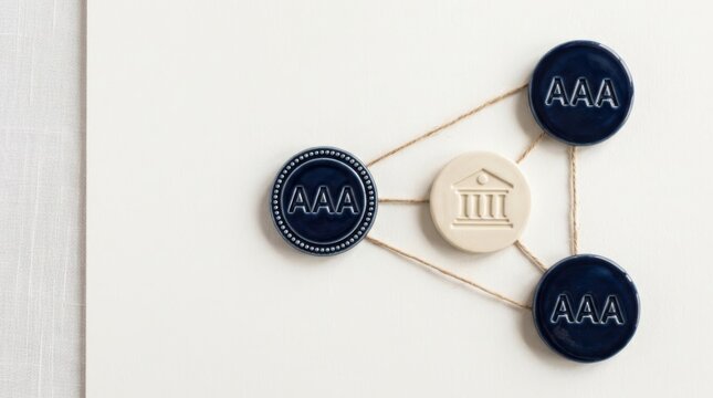 AAA credit rating tokens connected to bank emblem, symbolizing financial trust and security
