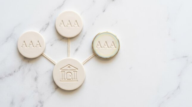 AAA rating tokens connected to bank symbol, symbolizing trust and creditworthiness in finance