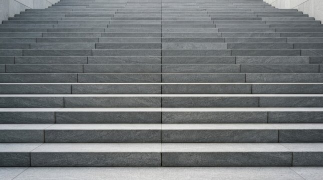 Massive grey stone stairs connect different levels of a modern city square under natural daylight.