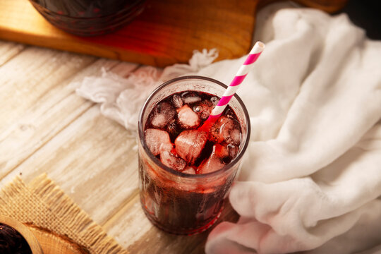 Hibiscus cooler. In Mexico, known as Agua de Jamaica, an infusion made from the hibiscus flower (Hibiscus sabdariffa), which is said to have multiple health benefits. It can be enjoyed hot or cold.