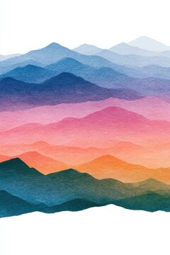 Colorful mountain bands with textured surfaces in a minimal white composition
