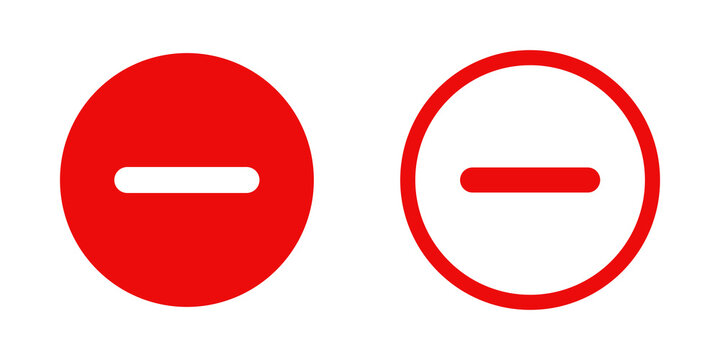 Red minus sign icons set for stop or do not enter warning and subtraction math operations