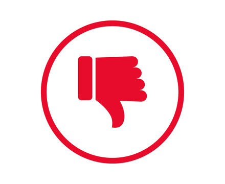 Red thumbs down icon showing a dislike or reject symbol inside a round circle