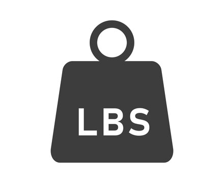 Black weight icon with lbs text symbol for measuring heavy loads and fitness tracking