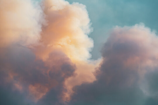 Soft Pastel Clouds and Smoke at Sunset With Wildfire Haze Near Hope, BC, Canada