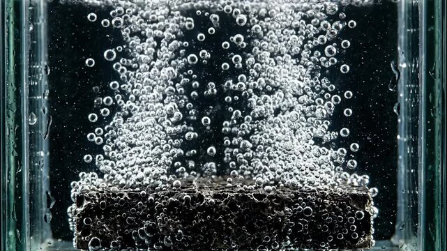 Hydrogen bubbles rising from an electrode in an electrolysis cell