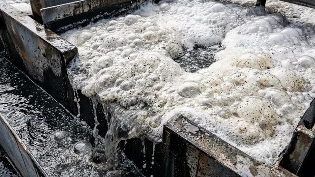 Mineral froth overflowing the launder of a flotation cell